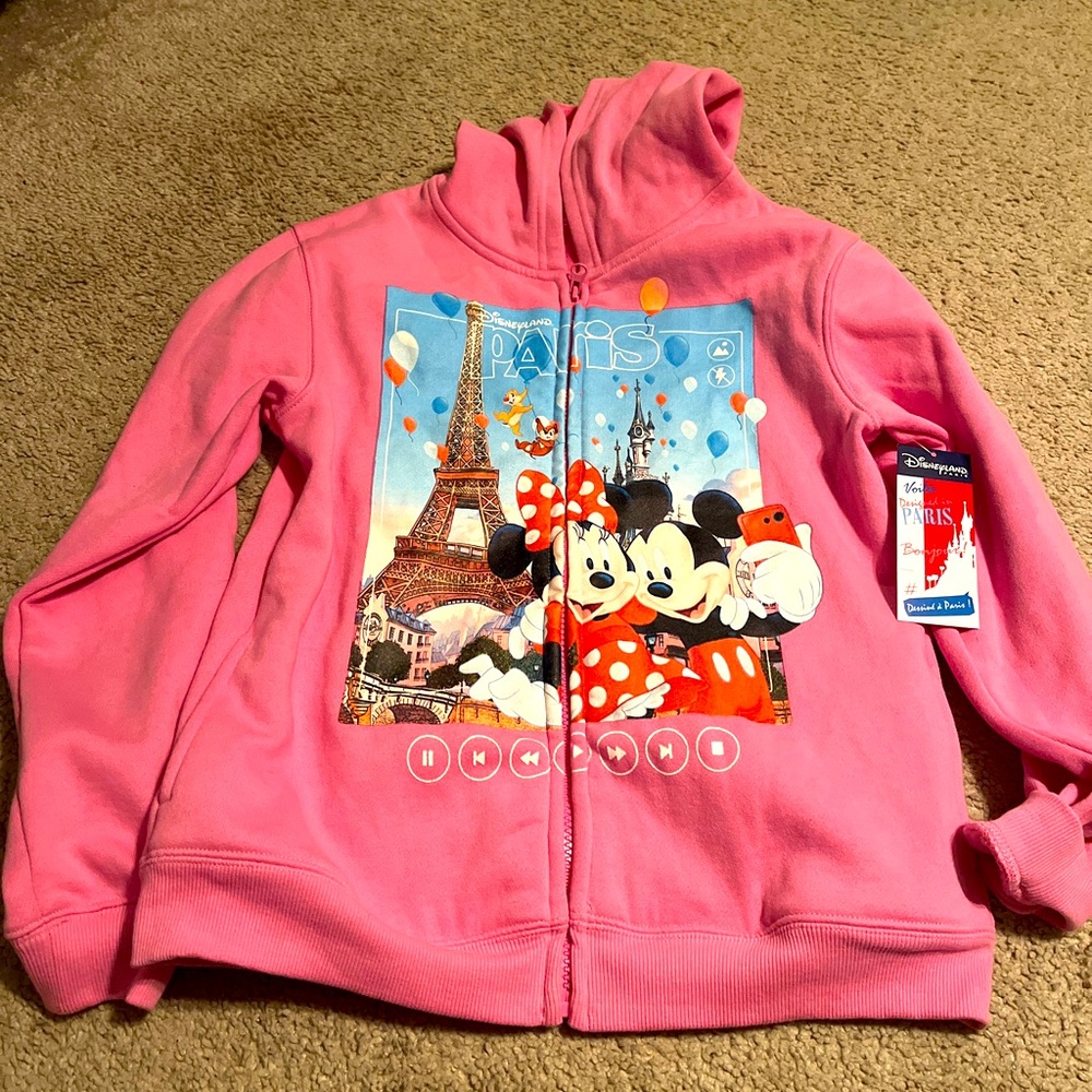 NWT Disneyland  Paris Long Sleeve zip up With Hood  Size 12. 2 Pockets.